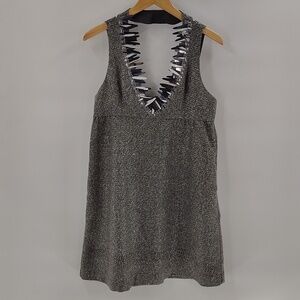 Anna Sui Gray Tweed Cocktail Dress Size Medium Open Back Neck Detail